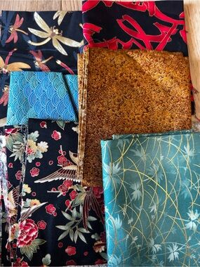Assorted Japanese-Inspired Fabric Bundle in Black, Teal, Gold, Red